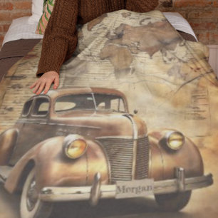 Personlig Vintage bil Antique World Map Fleecefilt