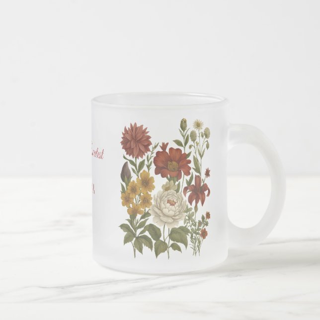 Personlig Vintage Blommig Mugg, Anpassad Namnprese Frostad Glasmugg (Höger)