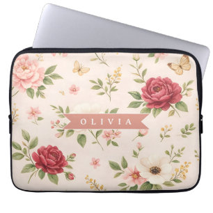 Personlig Vintage Blommig Romantisk Namnpresent Laptop Fodral