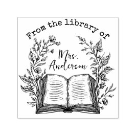 Personlig Vintage Blommigt Bibliotek Bok Frimärke Självfärgande Stämpel
