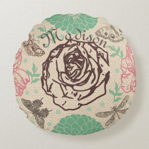 Personlig Vintage Blommigt Ro Garden Rund Kudde