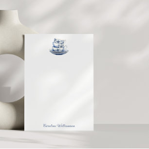 Personlig Vintage Blommigt Tekopp Blue Watercolor Tack Kort