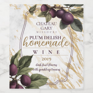 Personlig vintage botanisk frukt plommon gren vinflaska etikett