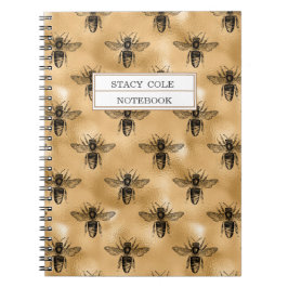 Personlig Vintage Brown & Black Honeycomb Bee Anteckningsbok