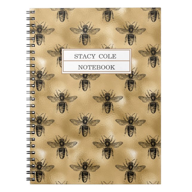 Personlig Vintage Brown & Black Honeycomb Bee Anteckningsbok (Framsidan)