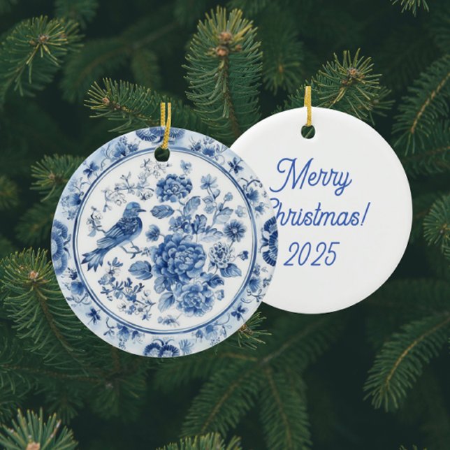 Personlig Vintage Chinoiserie Tallrikar Julgransprydnad Keramik (Personalize with your own message!)