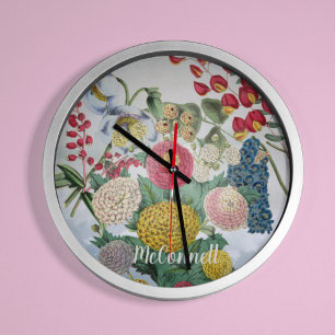 Personlig Vintage Chrysanthemum Poppy Lilac Rund Klocka