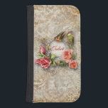 Personlig Vintage Damask Ro Plånboksfodral<br><div class="desc">Romantisk vintage-inspirerad design med en plats för personlig anpassning omgiven av ornerade blommor, fåglar och sprejsprejer av ro på en nödsituation i dammbakgrunden. Anm.: Skuldade, graverade, präglade och dimensionella effekter, skiktade, åldras eller eroderade utseenden, struktur och skuggor som uppnås digitalt. Den faktiska produkten har en plan yta. Fransk Garden-bakgrund papper...</div>