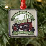 Personlig Vintage Farm Tractor Land Farmer Julgransprydnad Metall<br><div class="desc">Personlig Vintage Farm Tractor Land Farmer Family Farm - Rolling Backe,  Harvest Fält och Träd,  Cattle Dairy Cows - Customize with your Name or Anpassningsbar Text!</div>