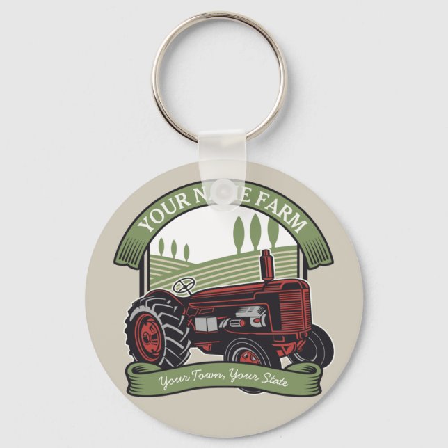 Personlig Vintage Farm Tractor Land Farmer Nyckelring (Framsida)