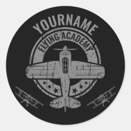 Personlig Vintage Flygplanspilot för flygakademi Runt Klistermärke