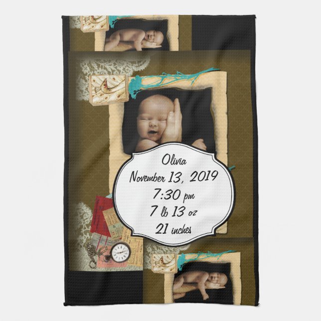 Personlig Vintage Fotocollage Kökshandduk (Vertikal)