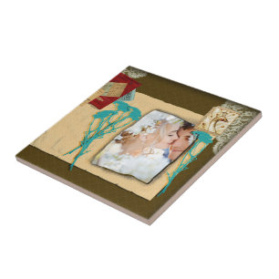 Personlig Vintage Fotokollage Kakelplatta