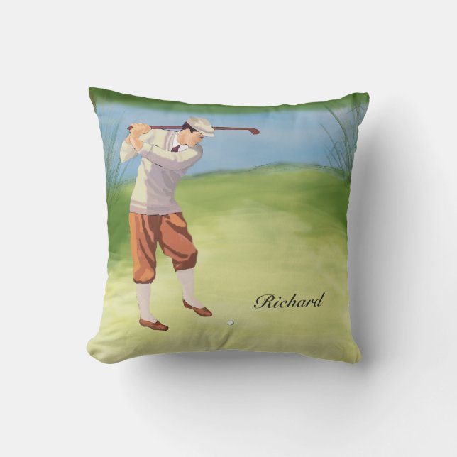 Personlig Vintage Golfer från Riverbank Kudde (Framsida)