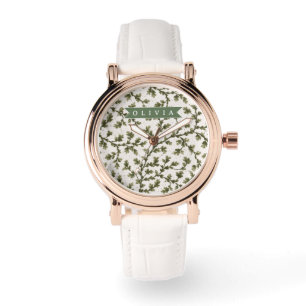 Personlig Vintage Grön Trädgård Botanisk Rustik Armbandsur