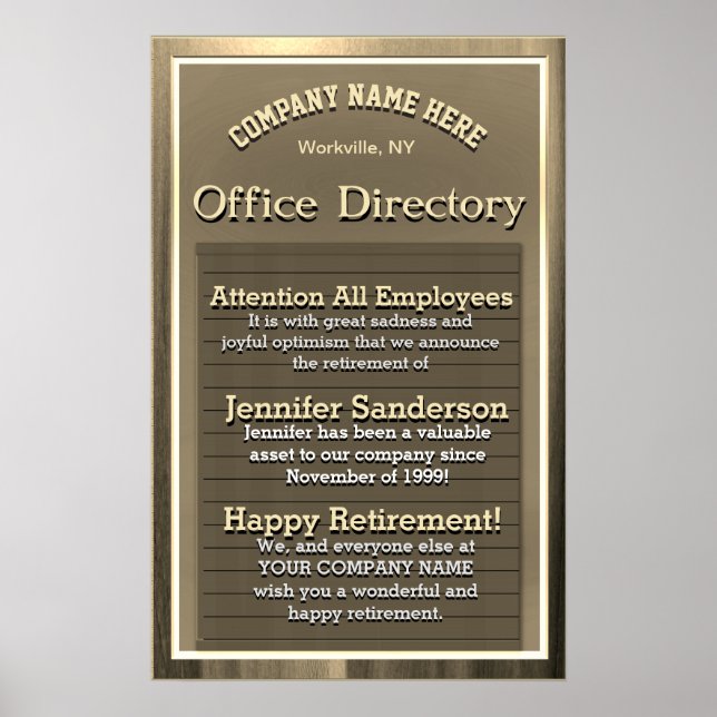 Personlig Vintage Guld Sign Pension Gift Poster (Framsidan)