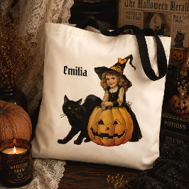 Personlig Vintage Halloween Häxa Svart Katt Pum Tygkasse