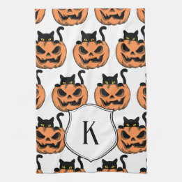 Personlig vintage Halloween-katt skräckinjagande m Kökshandduk
