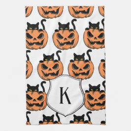Personlig vintage Halloween-katt skräckinjagande m Kökshandduk