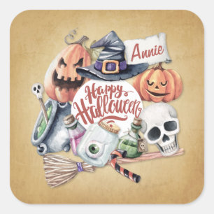 Personlig Vintage Happy halloween Fäst Fyrkantigt Klistermärke