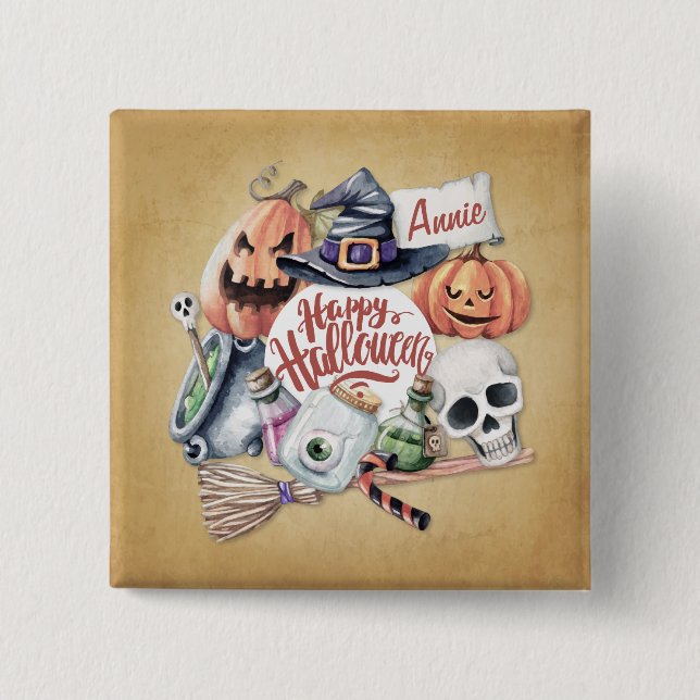 Personlig Vintage Happy halloween | Knapp (Framsida)
