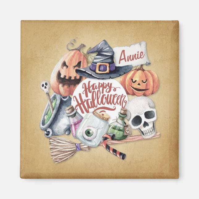 Personlig Vintage Happy halloween | Magnet (Framsidan)
