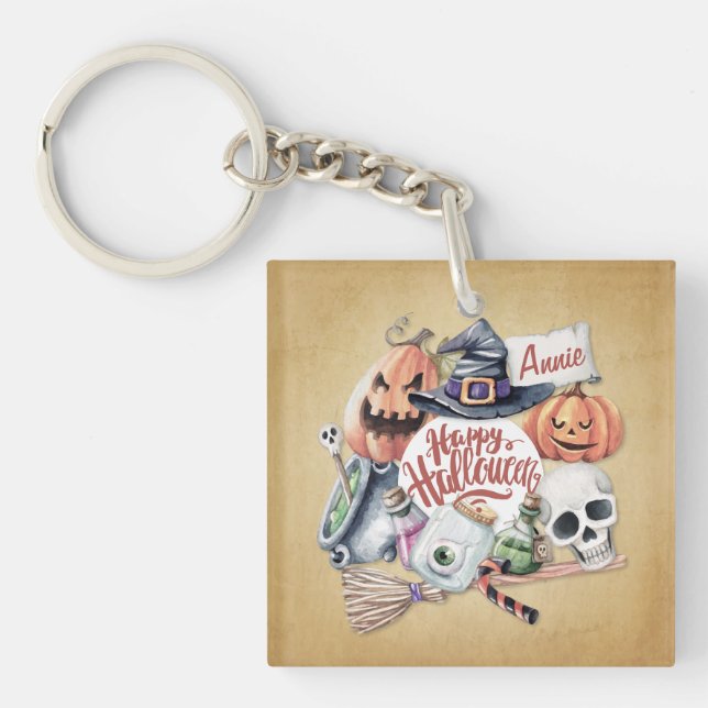 Personlig Vintage Happy halloween | Nyckelkedja (Framsidan)