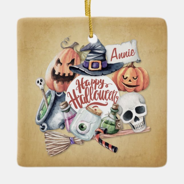 Personlig Vintage Happy halloween| Ornament (Framsida)