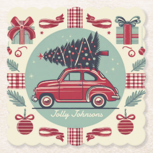 Personlig Vintage Helgdag Retro-julbil Underlägg Papper