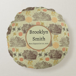 Personlig Vintage Honung Bumblebee Sage Rund Kudde