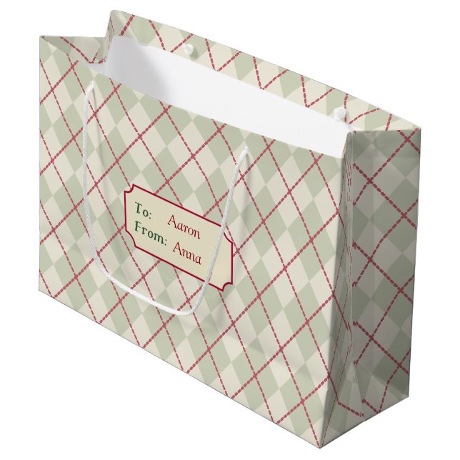 Personlig Vintage jul Argyle Gift Bag (Framsidan Vinklad)