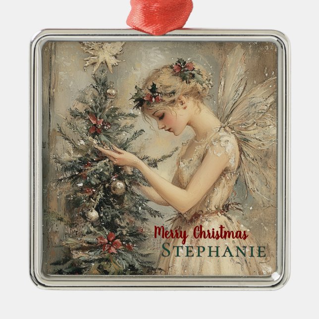Personlig Vintage jul Fairy och Träd Julgransprydnad Metall (Framsidan)