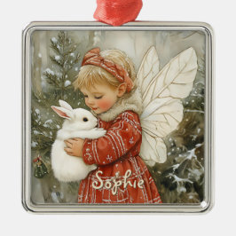 Personlig Vintage jul Fairy with Bunny Julgransprydnad Metall
