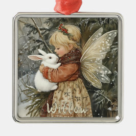 Personlig Vintage jul Fairy with Bunny Julgransprydnad Metall