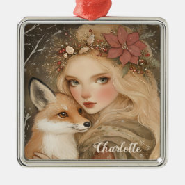 Personlig Vintage jul Girl and Fox Julgransprydnad Metall