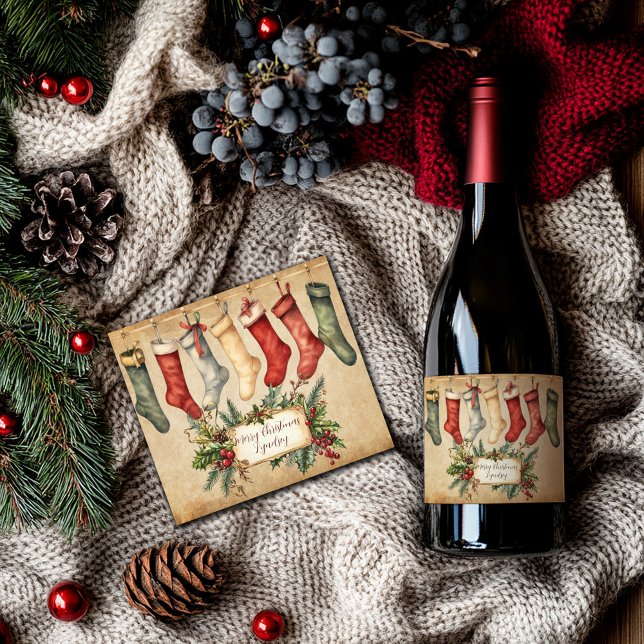 Personlig Vintage jul SparklingWine-etikett (Personalised Vintage Christmas Sparkling Wine bottle Label)