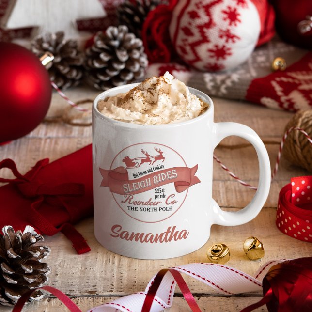 Personlig Vintage julrenar Kaffemugg (Custom Christmas reindeer sleigh rides mug.)