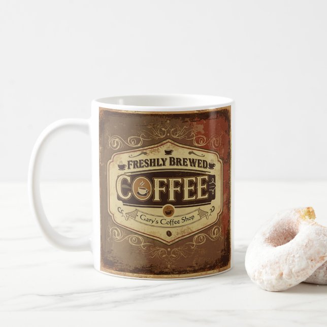 Personlig Vintage Kaffemug – Nyss Bryggd w Kaffemugg (Med munk)