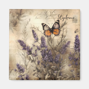 Personlig Vintage Lavendel Fjärilskonst Magnet