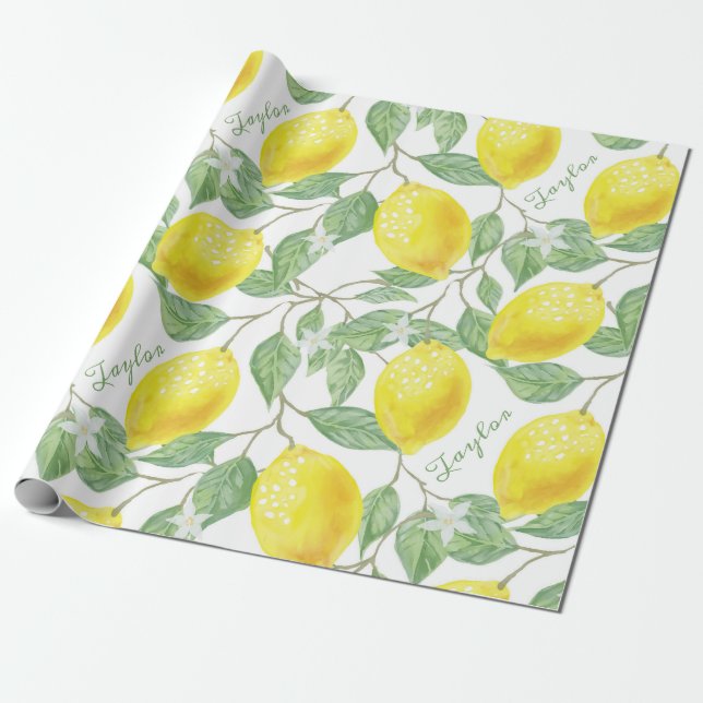 Personlig Vintage Lemon Frukt, Löv Flowers Presentpapper (Utrullad)