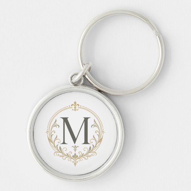 personlig vintage monogram rund silverfärgad nyckelring (Framsidan)