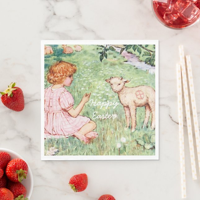 Personlig Vintage Påsk Little Lamb Pappersservett (Insitu)