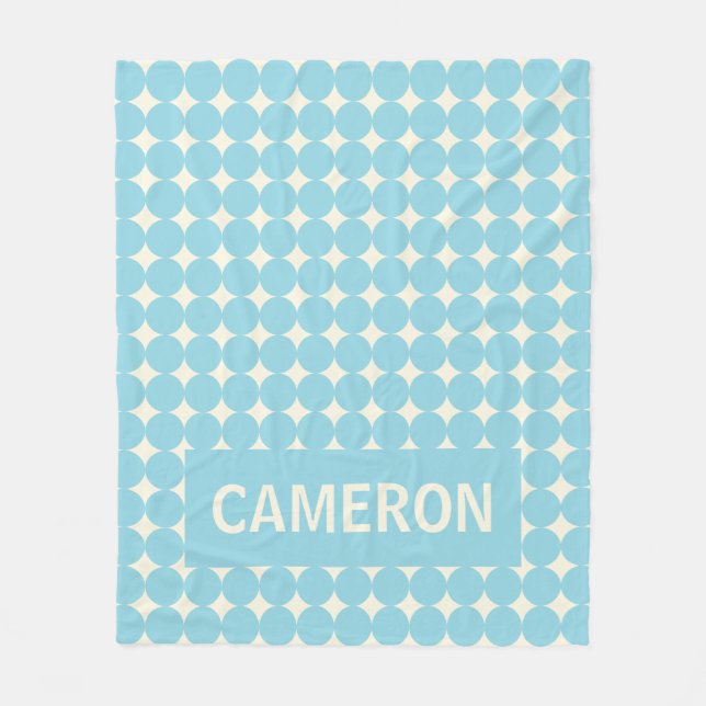 Personlig Vintage Polka dots Light Blue Nursery Fleecefilt (Framsidan)