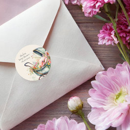 Personlig Vintage Pram Baby Shower Runt Klistermärke