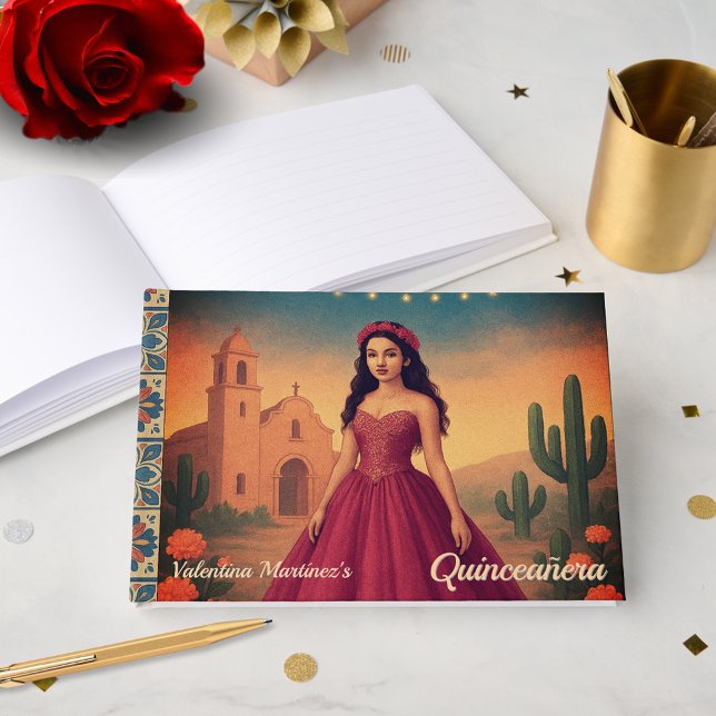 Personlig Vintage Quinceañera Red Dress Gästböcker (Personalized Vintage Quinceañera Red Dress Guest Book)