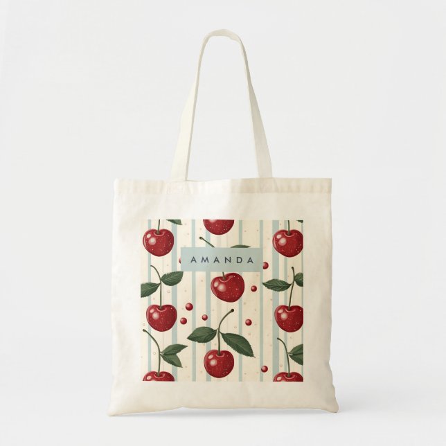Personlig Vintage Retro Red Cherry Mönster Tygkasse (Framsidan)