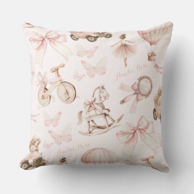 Personlig Vintage Rosa Nursery Kudde (Framsida)