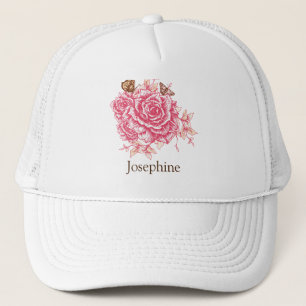 Personlig Vintage Rosa ros Butterfly Blommigt Keps