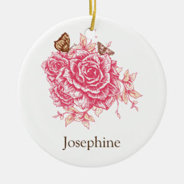 Personlig Vintage Rosa ros Flower Butterf Julgransprydnad Keramik