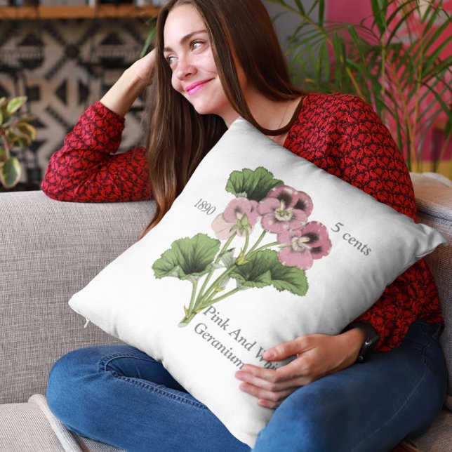 Personlig Vintage Rosa White Geranium Flower Kudde (Skapare uppladdad)
